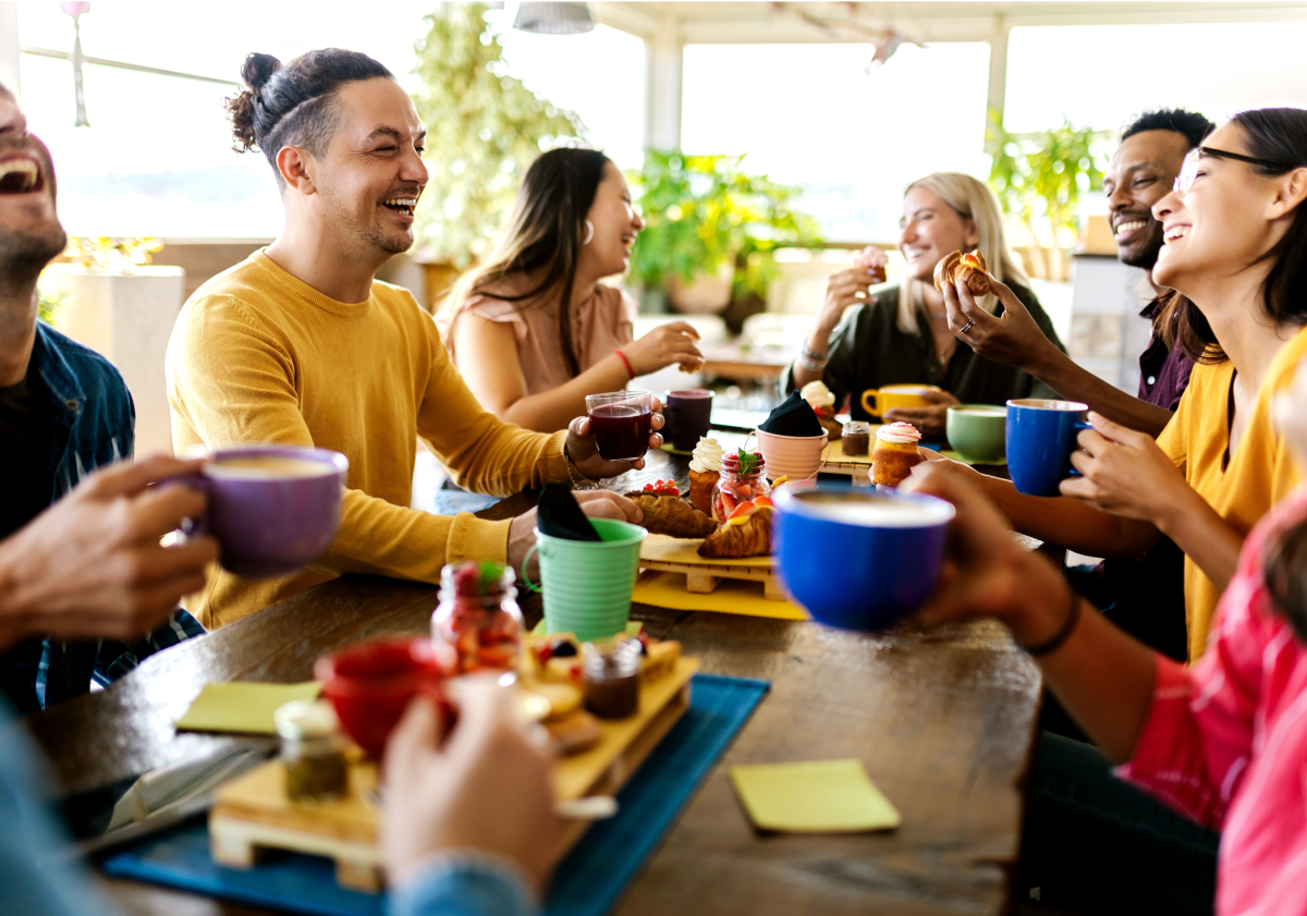 Group of friends around a table