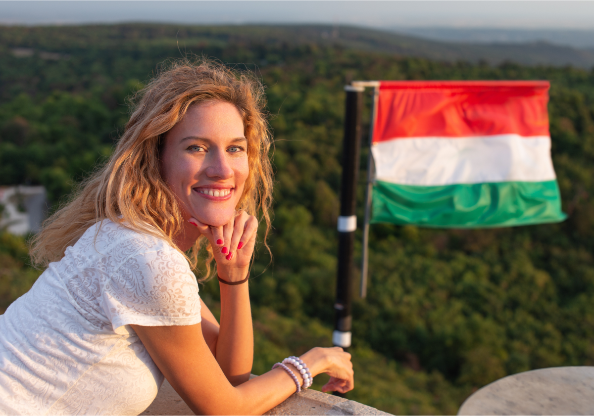Woman holding flag in Hungary
